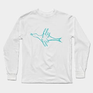 Fly Bird Teal Blue Long Sleeve T-Shirt